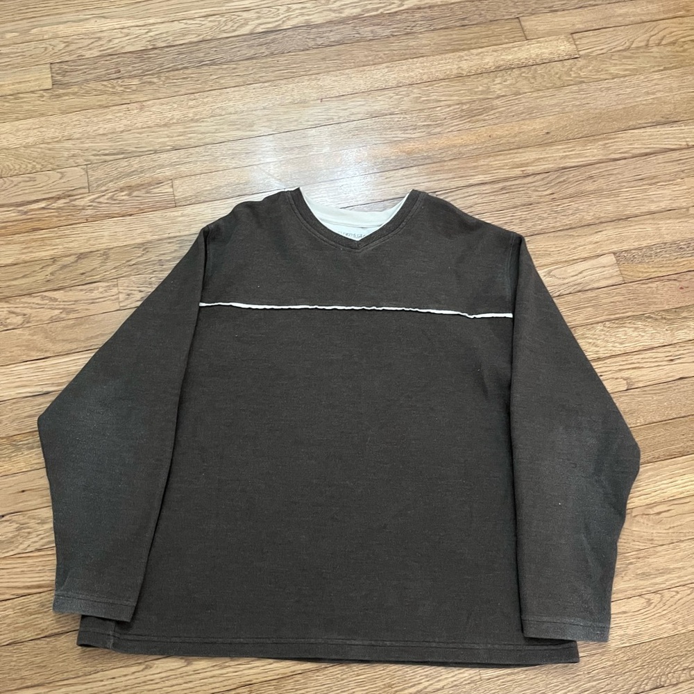 Faded Glory Brown V-neck Sweater with Tan Trim